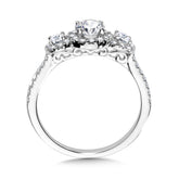 Round 3-Stone Halo Engagement Ring